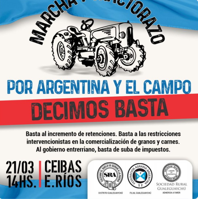 Contra las retenciones: Productores agropecuarios harán un tractorazo este lunes