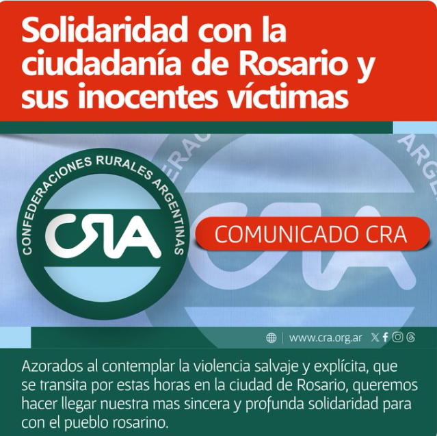 “Todos somos Rosario”: desde el agro se suman a la solidaridad con las víctimas de la violencia